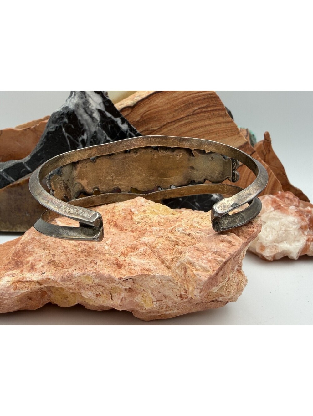 Vintage Native American Turquoise Multi-Stone Sterling Silver Cuff Bracelet - Picture 5 of 9